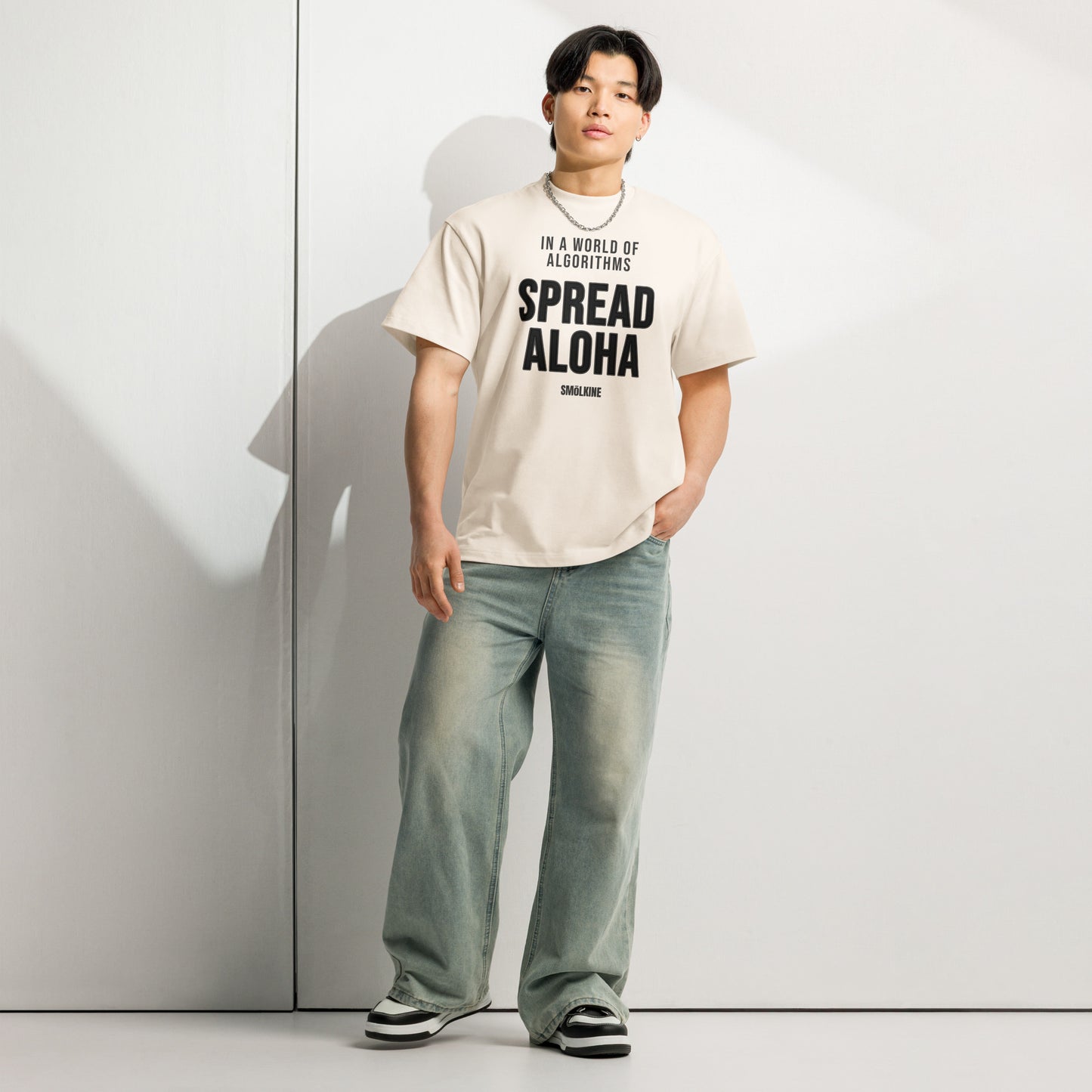 SMoLKINE Spread Aloha Box Tee in Vintage White, front view