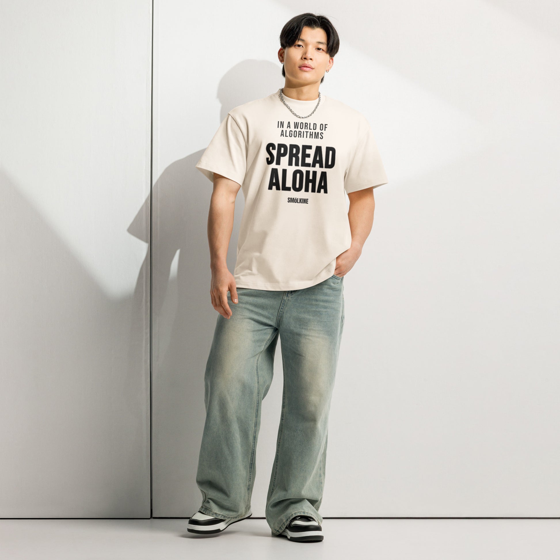 SMoLKINE Spread Aloha Box Tee in Vintage White, front view