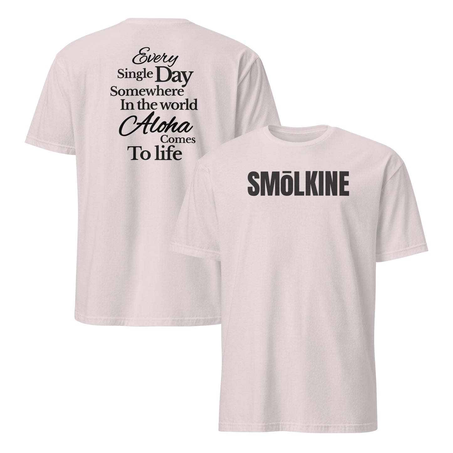 SMoLKINE Classic Everyday Aloha Tee in Ice Grey, front and back view