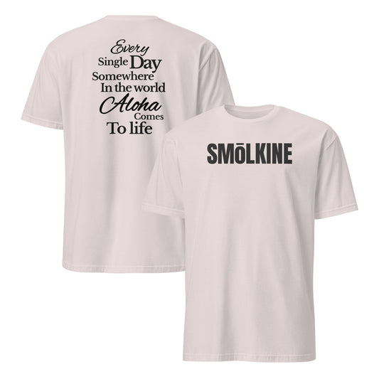 SMoLKINE Classic Everyday Aloha Tee in Ice Grey, front and back view