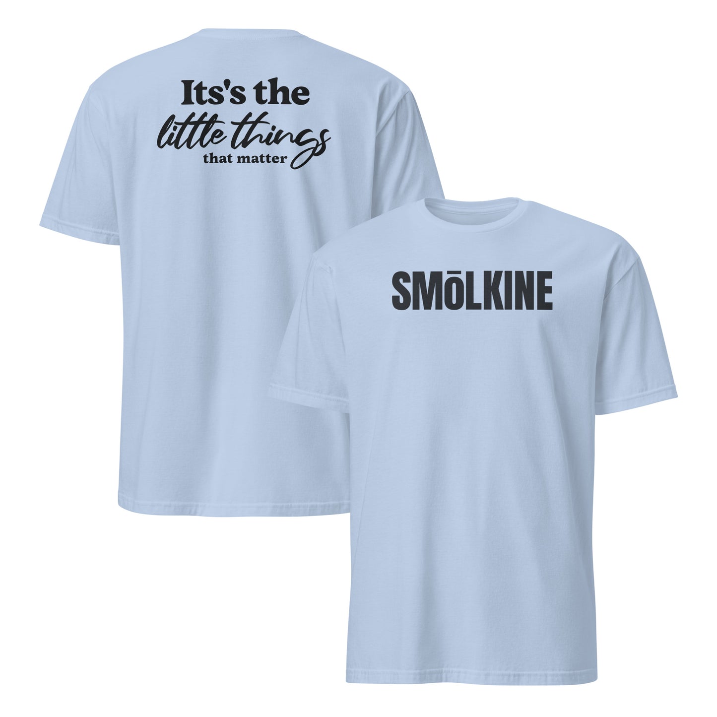SMoLKINE Classic SK Tee in Light Blue, front and back view