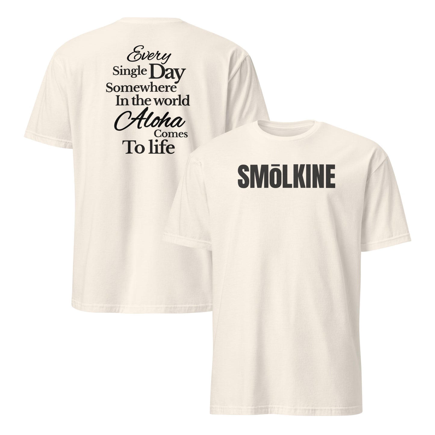 SMoLKINE Classic Everyday Aloha Tee in Natural, front and back view