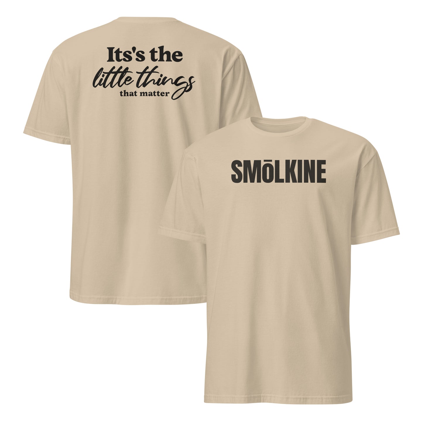 SMoLKINE Classic SK Tee in Sand, front and back view