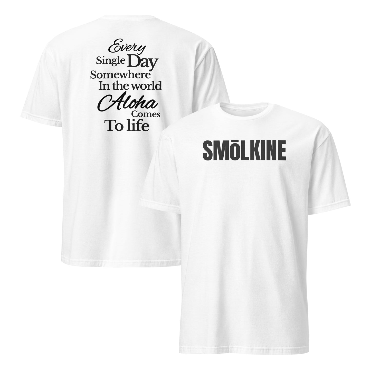 SMoLKINE Classic Everyday Aloha Tee in White, front and back view