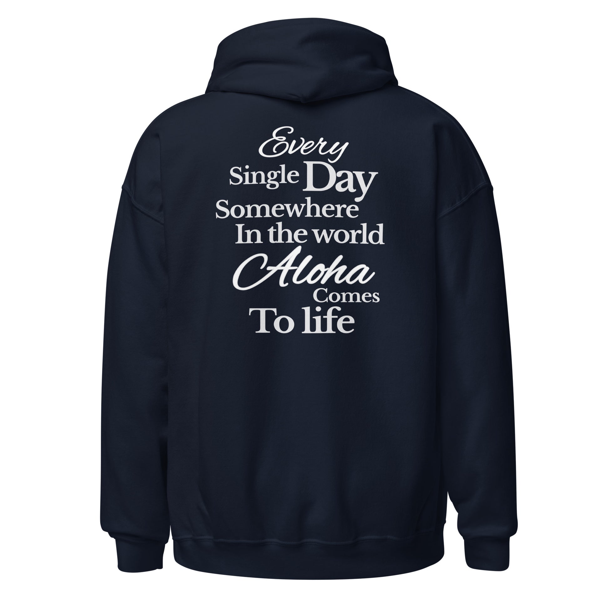 SMoLKINE Everyday Aloha Hoodie in Navy, back view