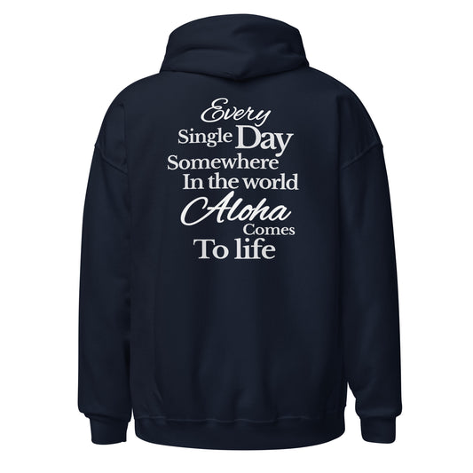 SMoLKINE Everyday Aloha Hoodie in Navy, back view