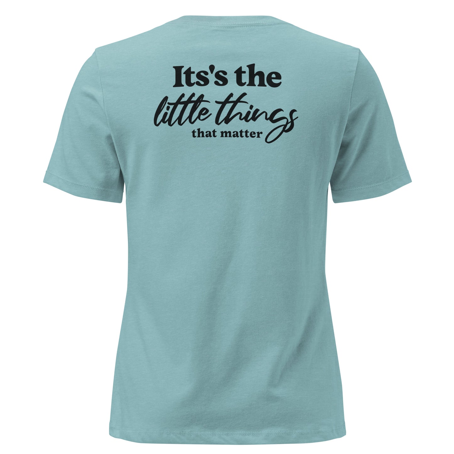 SMoLKINE The Little Things Women's Tee in Heather Blue Lagoon, back view