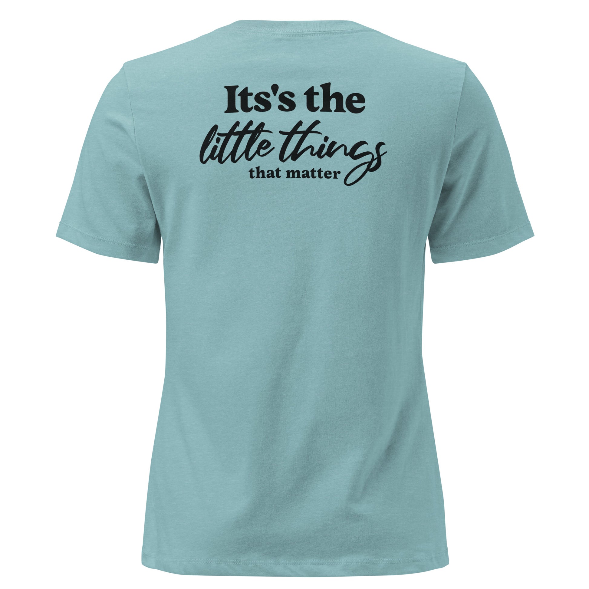 SMoLKINE The Little Things Women's Tee in Heather Blue Lagoon, back view